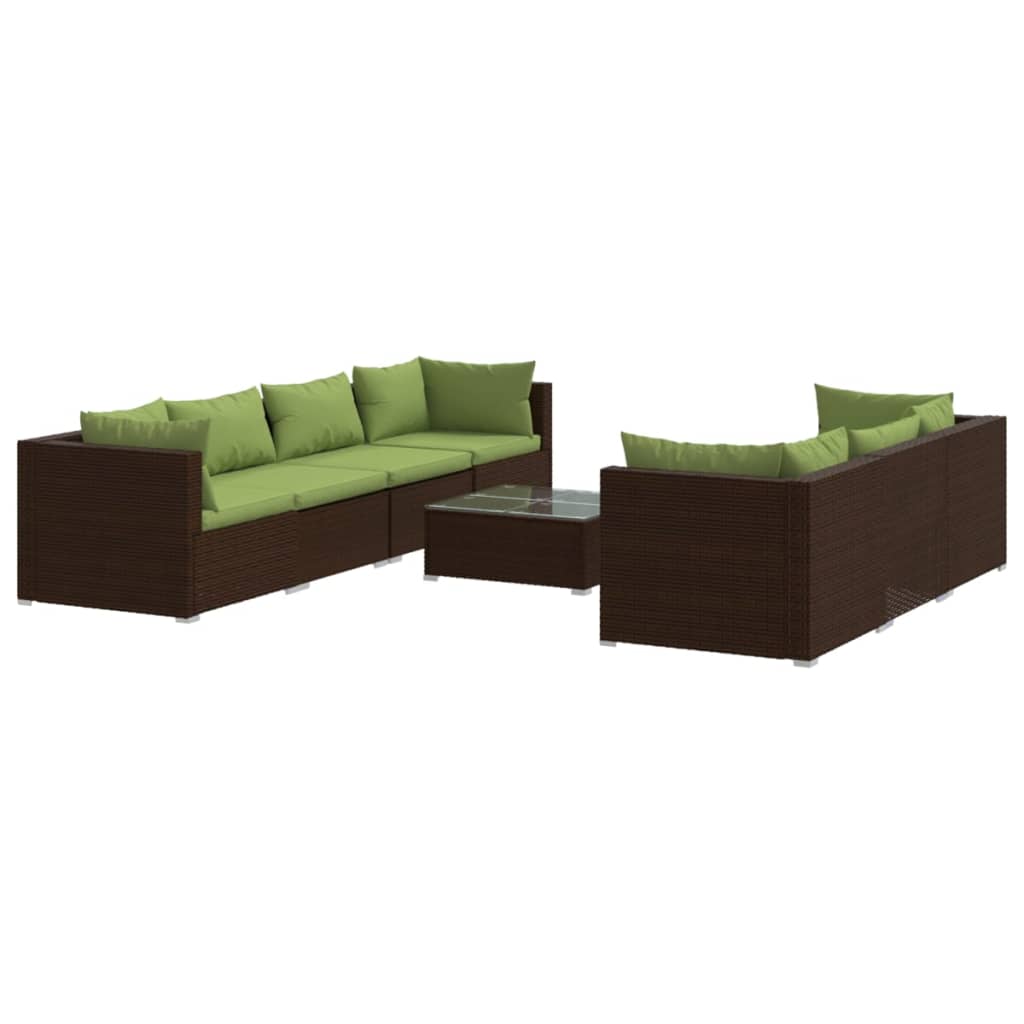 Set Divani da Giardino 8 pz con Cuscini in Polyrattan Marrone | homemem39