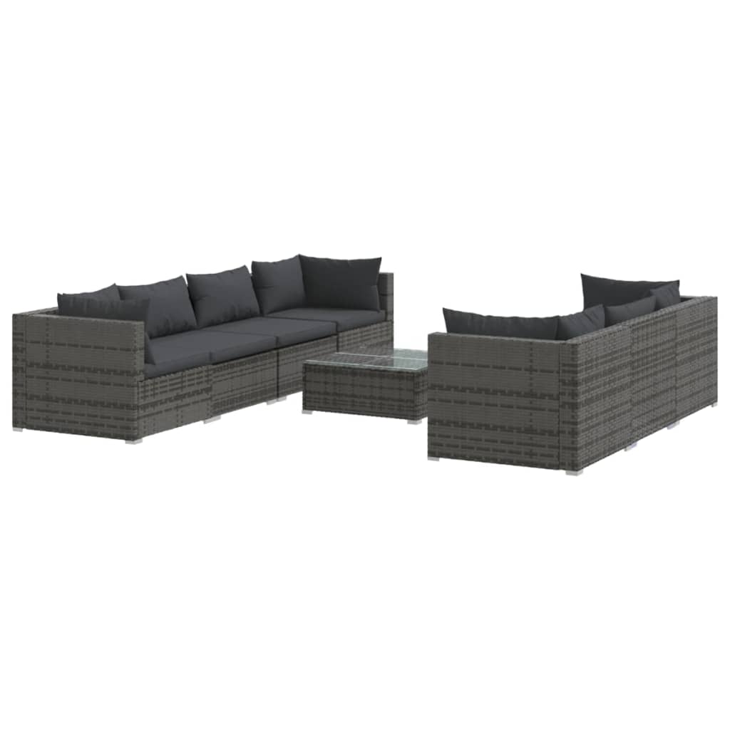 Set Divani da Giardino 8 pz con Cuscini in Polyrattan Grigio | homemem39