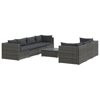 Set Divani da Giardino 8 pz con Cuscini in Polyrattan Grigio | homemem39