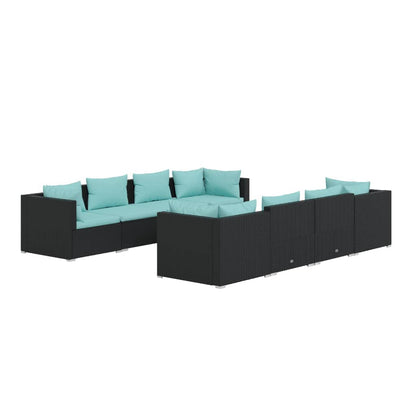 Set Divani da Giardino 9 pz con Cuscini in Polyrattan Nero | homemem39