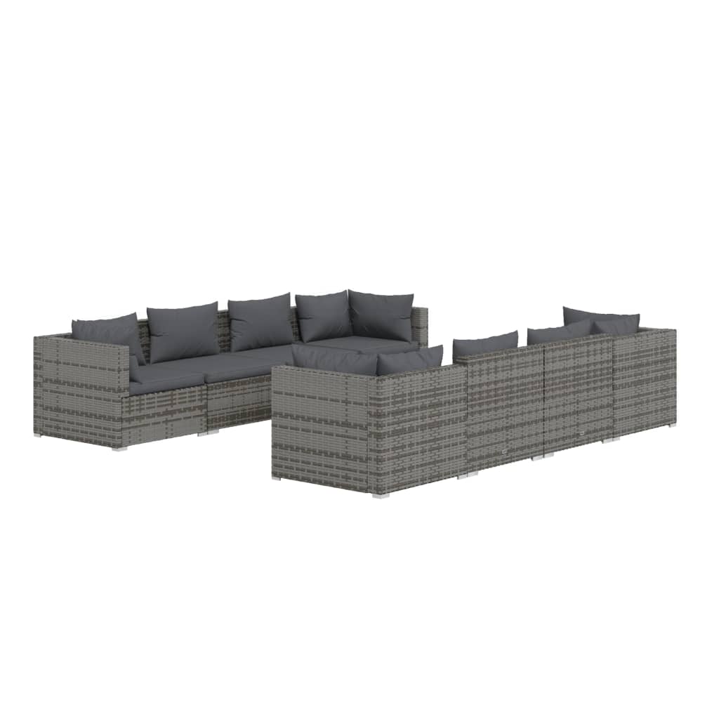 Set Divani da Giardino 9 pz con Cuscini in Polyrattan Grigio | homemem39