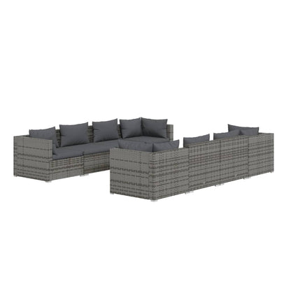 Set Divani da Giardino 9 pz con Cuscini in Polyrattan Grigio | homemem39