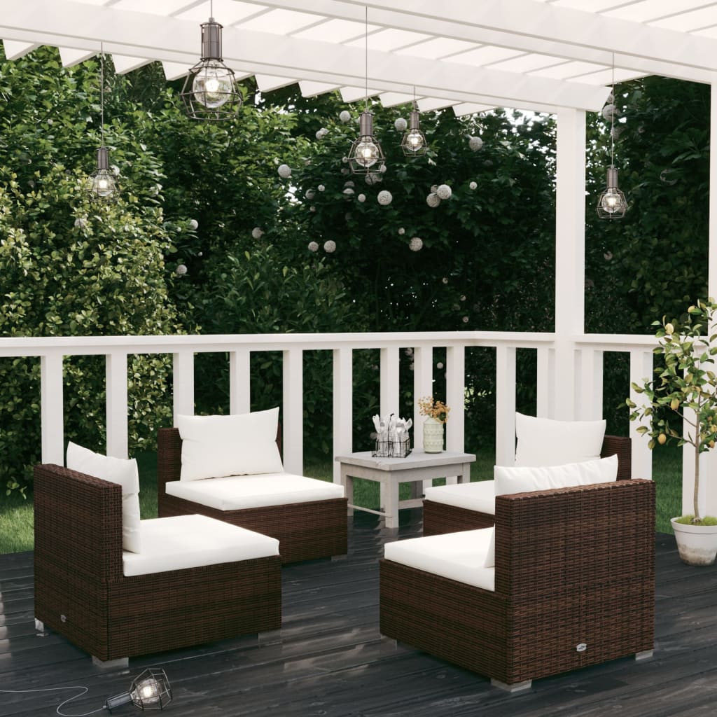 Set Divani da Giardino 4 pz con Cuscini in Polyrattan Marrone