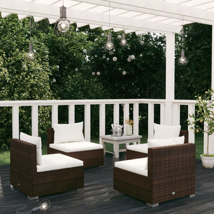 Set Divani da Giardino 4 pz con Cuscini in Polyrattan Marrone
