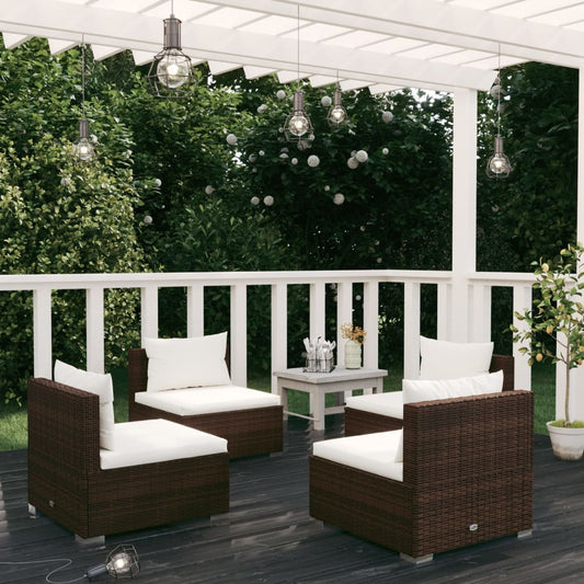 Set Divani da Giardino 4 pz con Cuscini in Polyrattan Marrone