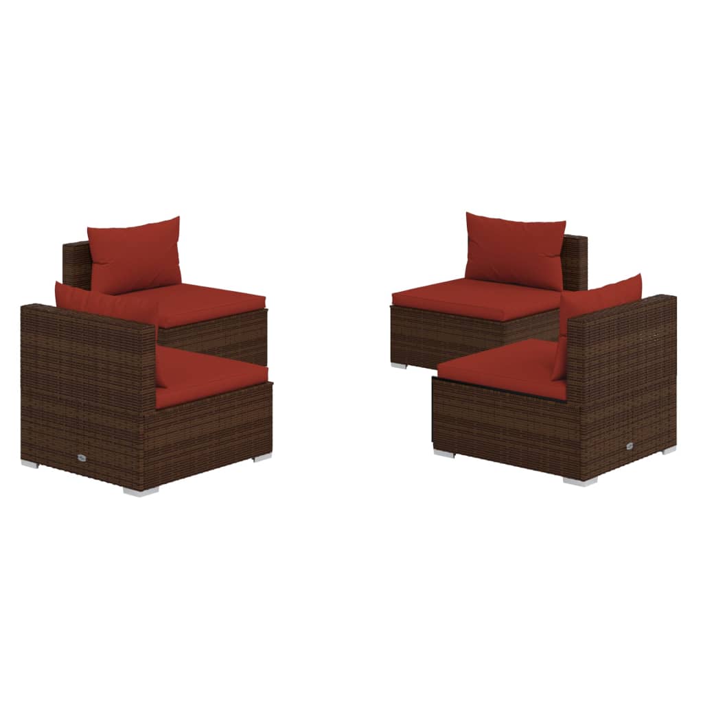 Set Divani da Giardino 4 pz con Cuscini in Polyrattan Marrone | homemem39