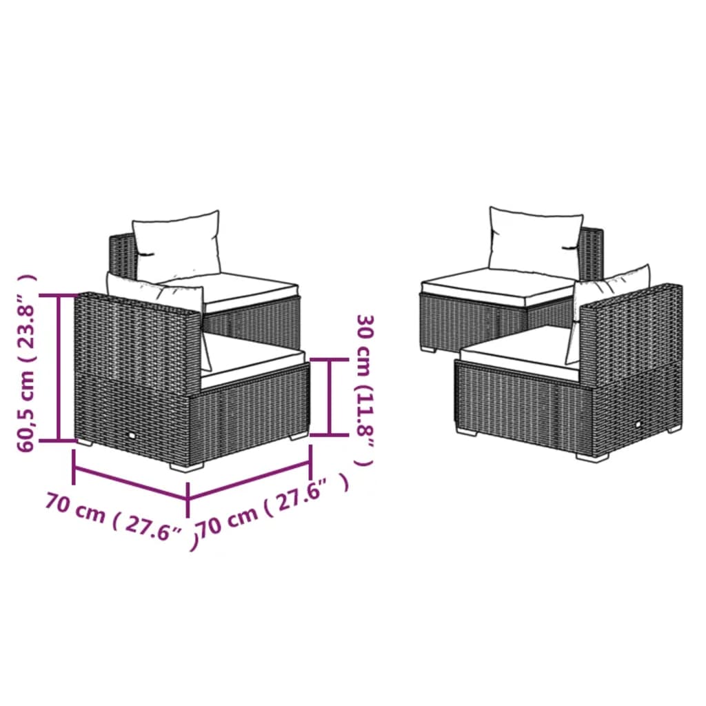 Set Divani da Giardino 4 pz con Cuscini in Polyrattan Marrone | homemem39