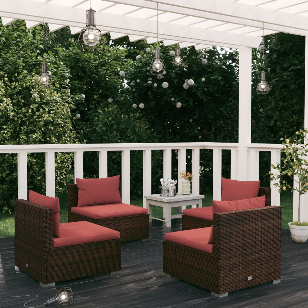 Set Divani da Giardino 4 pz con Cuscini in Polyrattan Marrone | homemem39