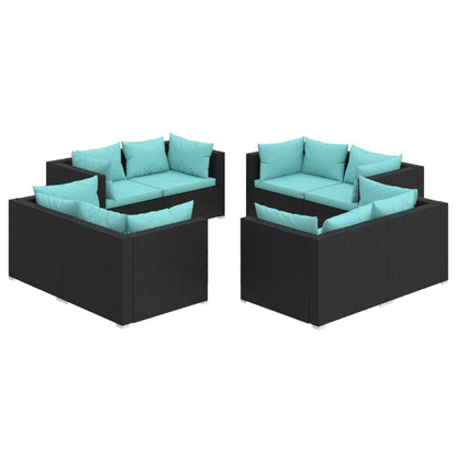 Set Salotto da Giardino 8 pz con Cuscini in Polyrattan Nero - homemem39