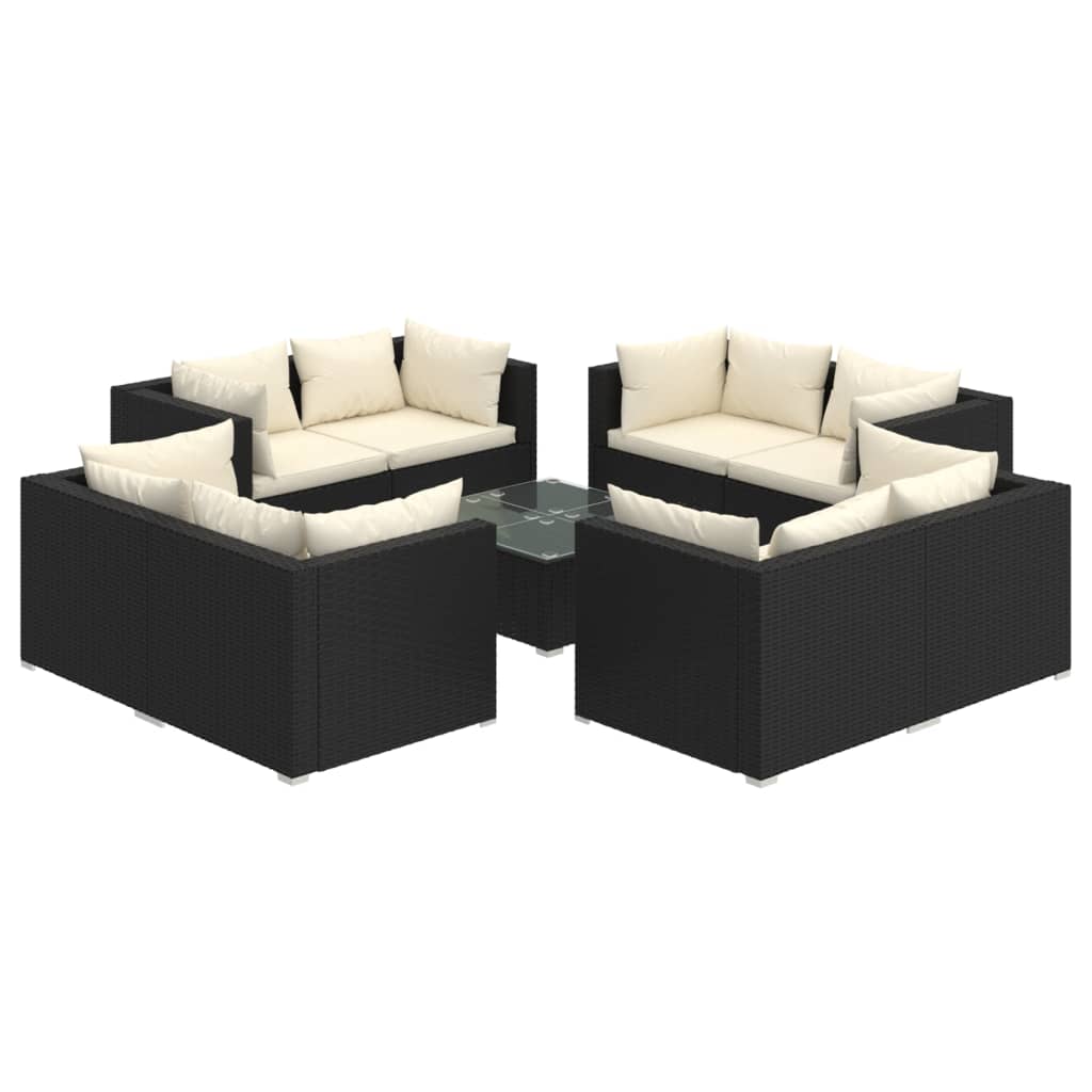 Set Divani da Giardino 9 pz con Cuscini in Polyrattan Nero | homemem39