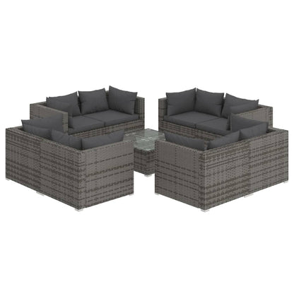 Set Divani da Giardino 9 pz con Cuscini in Polyrattan Grigio | homemem39