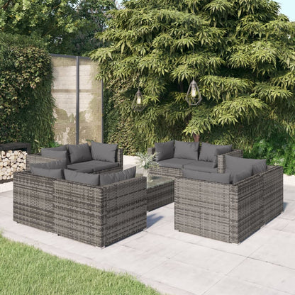 Set Divani da Giardino 9 pz con Cuscini in Polyrattan Grigio | homemem39