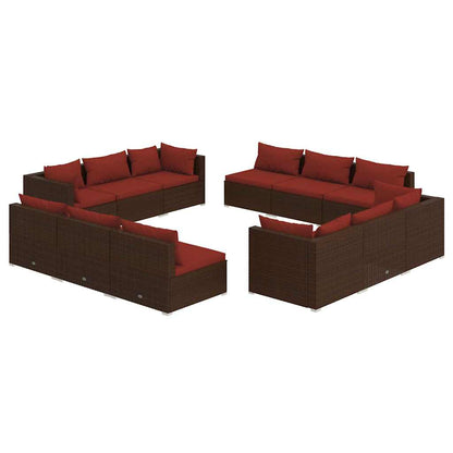 Set Divani da Giardino 12 pz con Cuscini in Polyrattan Marrone