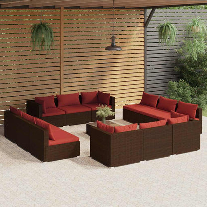 Set Divani da Giardino 13 pz con Cuscini in Polyrattan Marrone