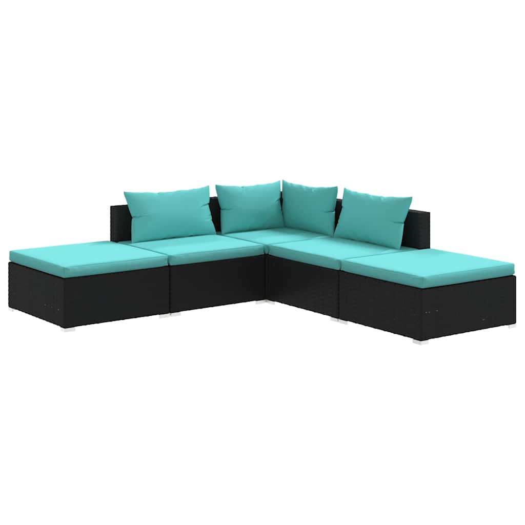 Set Divani da Giardino 5 pz con Cuscini in Polyrattan Nero | homemem39