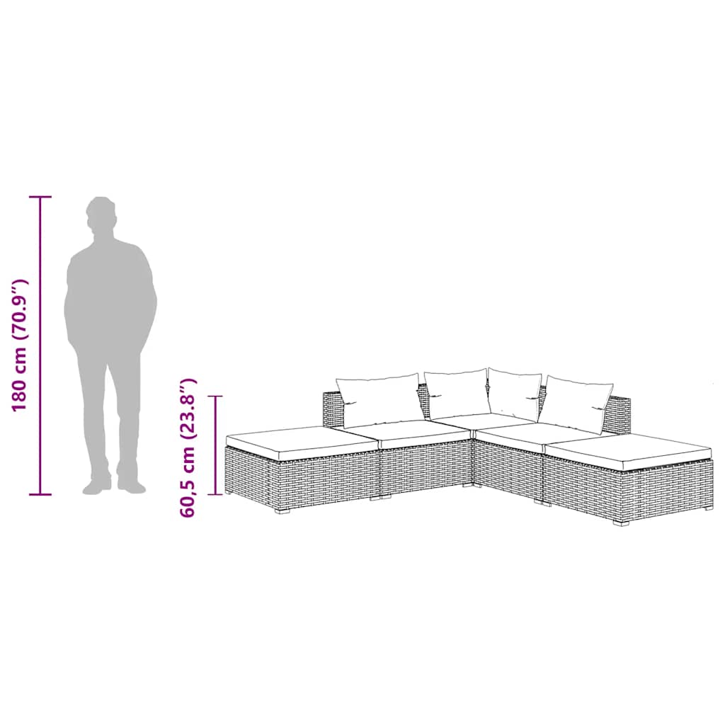 Set Divani da Giardino 5 pz con Cuscini in Polyrattan Nero | homemem39