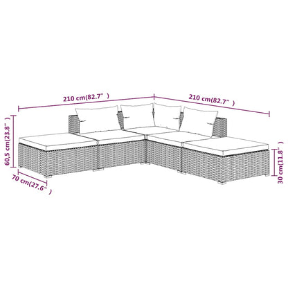 Set Divani da Giardino 5 pz con Cuscini in Polyrattan Marrone | homemem39