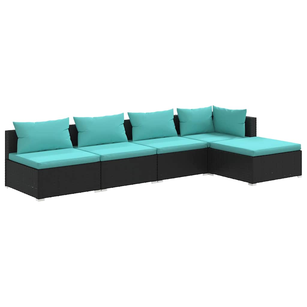 Set Divani da Giardino 5 pz con Cuscini in Polyrattan Nero - homemem39
