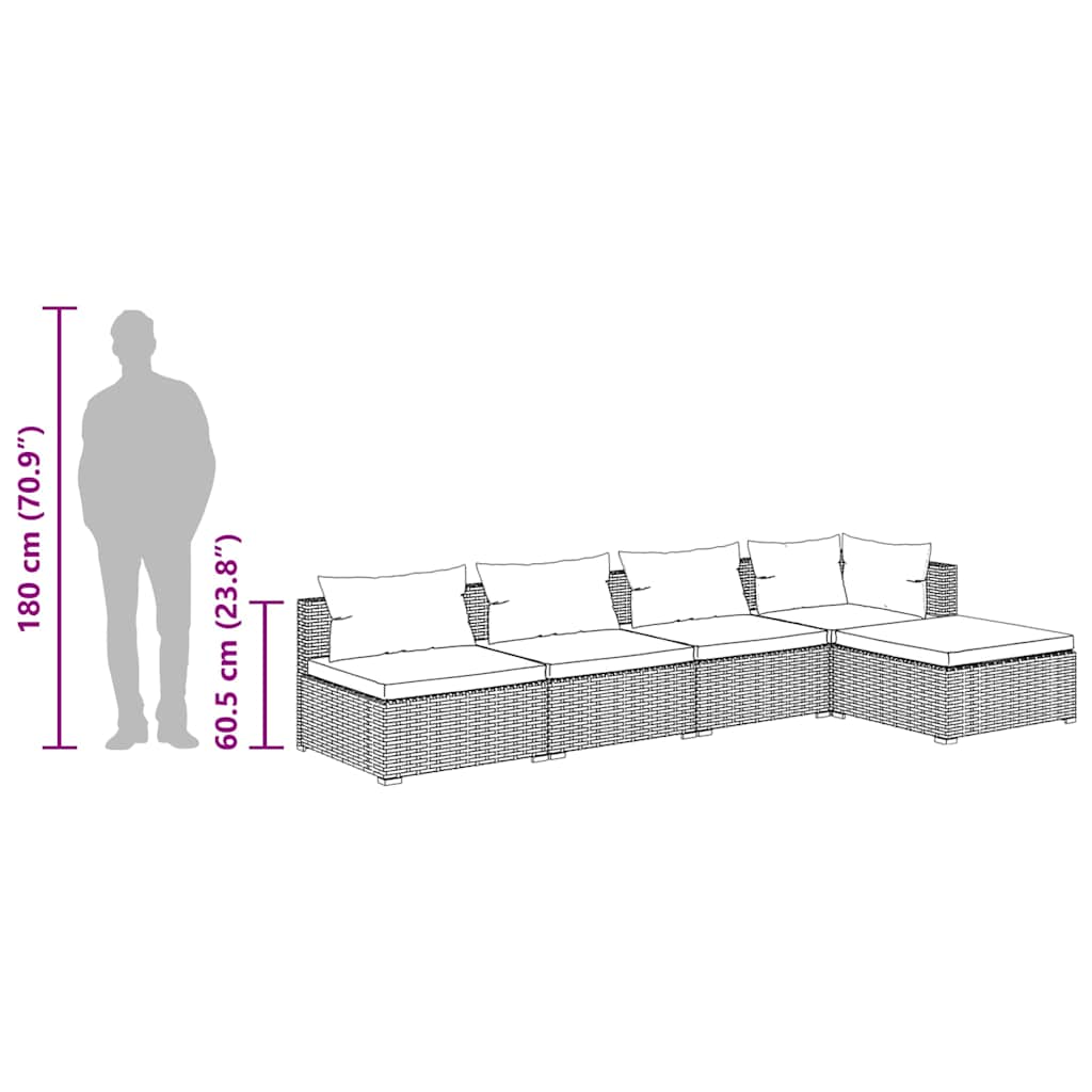 Set Divani da Giardino 5 pz con Cuscini in Polyrattan Nero | homemem39