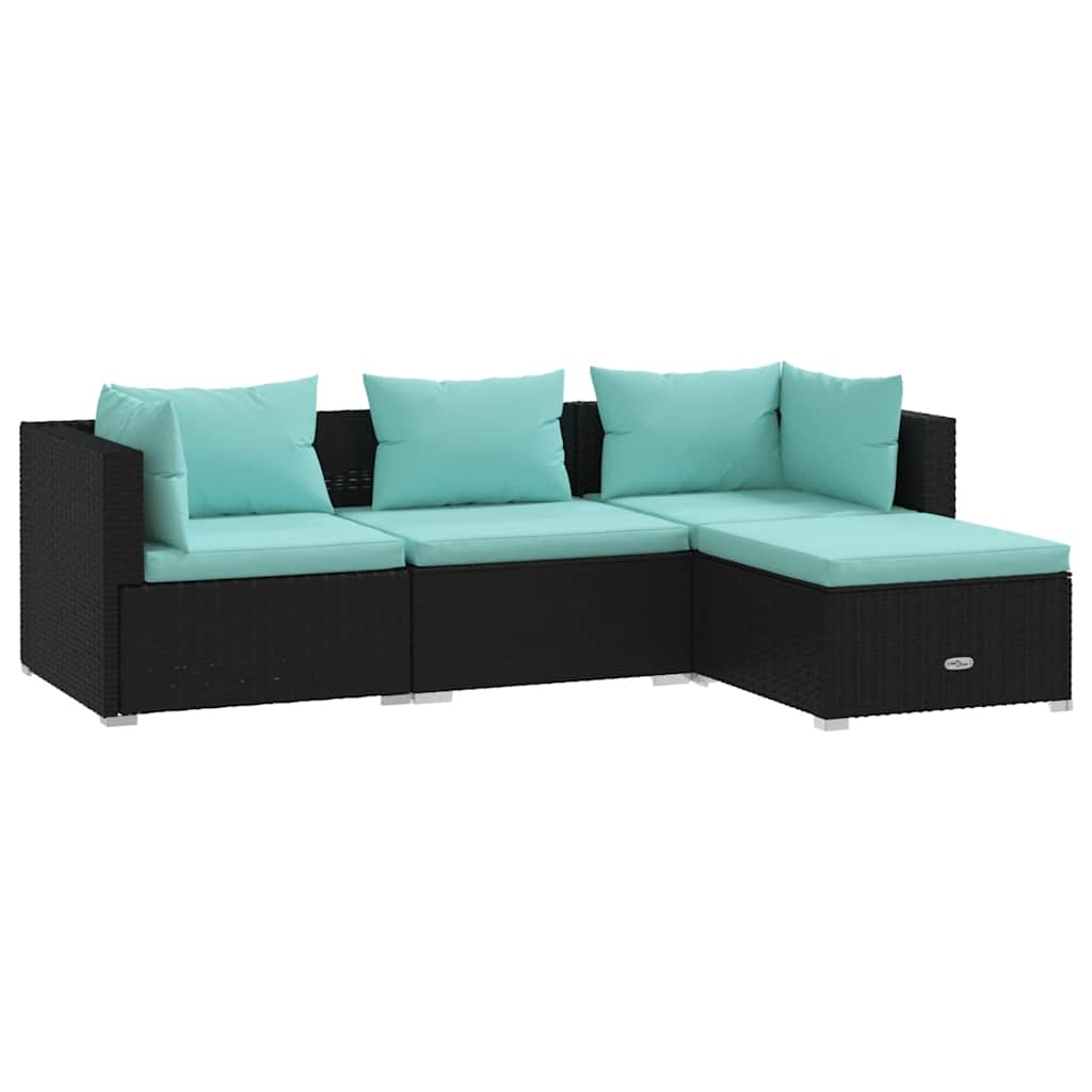 Set Divani da Giardino 4 pz con Cuscini in Polyrattan Nero | homemem39