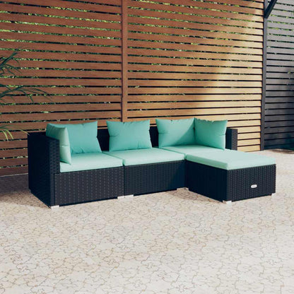 Set Divani da Giardino 4 pz con Cuscini in Polyrattan Nero | homemem39