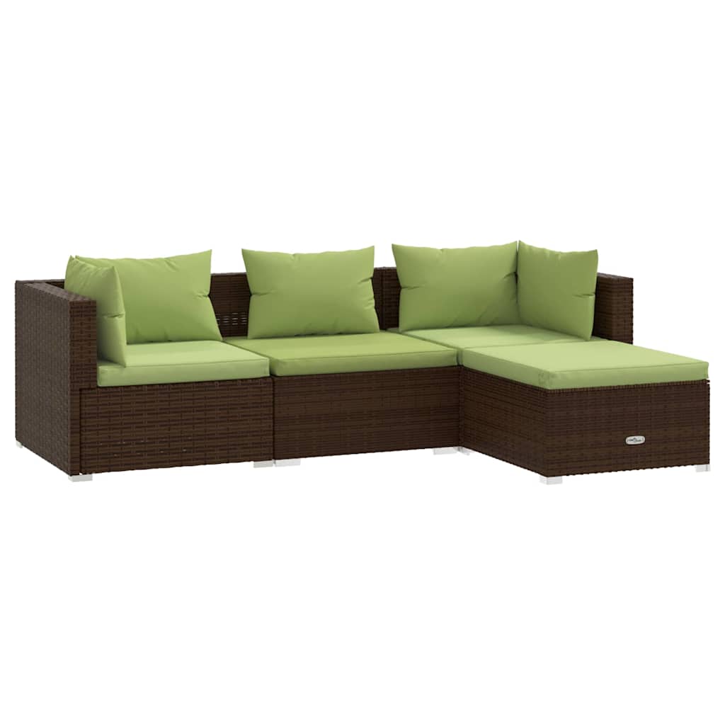 Set Divani da Giardino 4 pz con Cuscini in Polyrattan Marrone | homemem39