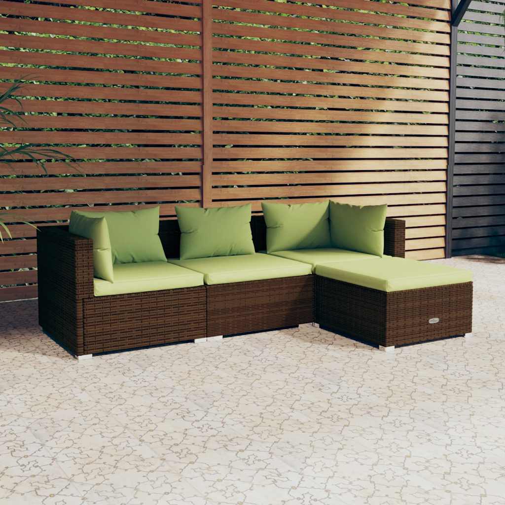 Set Divani da Giardino 4 pz con Cuscini in Polyrattan Marrone | homemem39