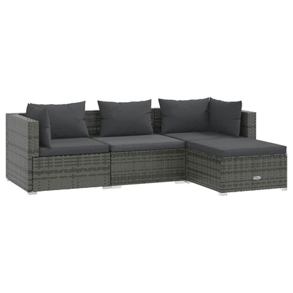 Set Divani da Giardino 4 pz con Cuscini in Polyrattan Grigio | homemem39