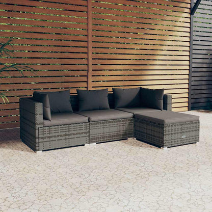 Set Divani da Giardino 4 pz con Cuscini in Polyrattan Grigio | homemem39