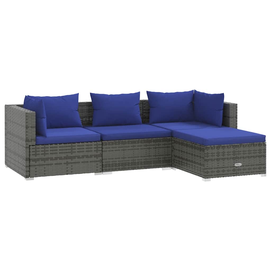 Set Divani da Giardino 4 pz con Cuscini in Polyrattan Grigio | homemem39