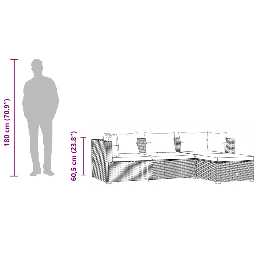 Set Divani da Giardino 4 pz con Cuscini in Polyrattan Grigio | homemem39