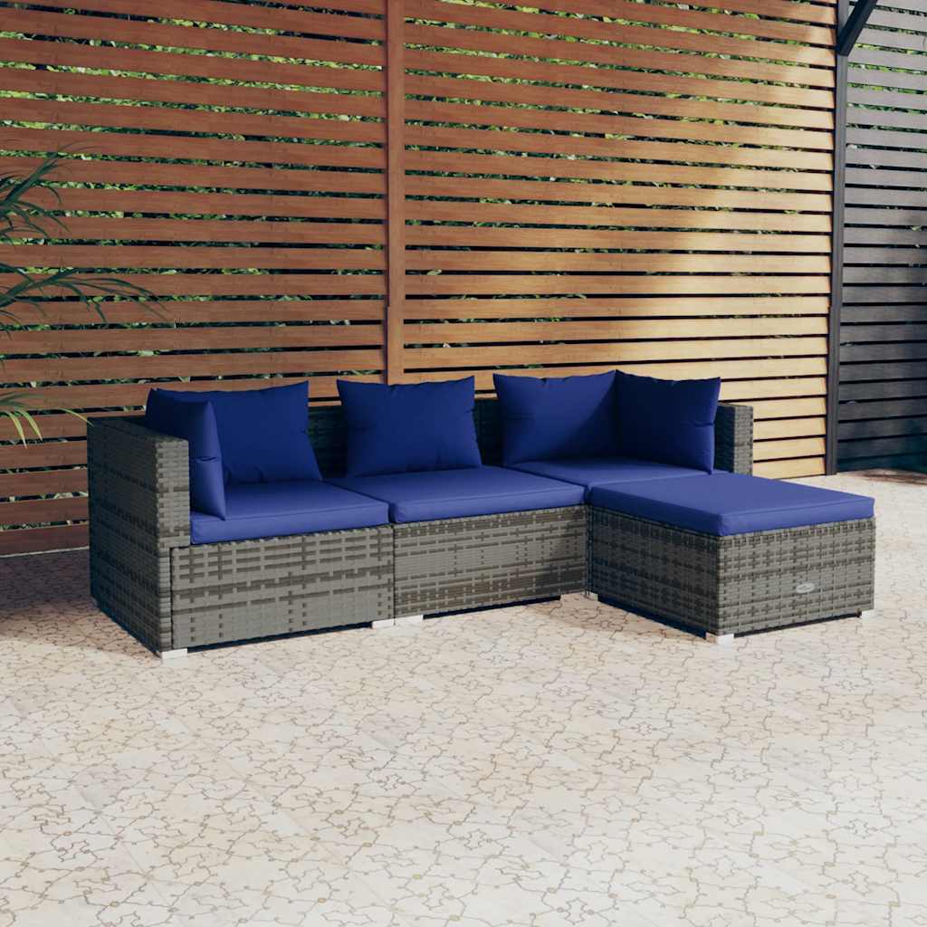 Set Divani da Giardino 4 pz con Cuscini in Polyrattan Grigio | homemem39