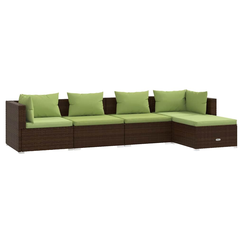Set Divani da Giardino 5 pz con Cuscini in Polyrattan Marrone | homemem39
