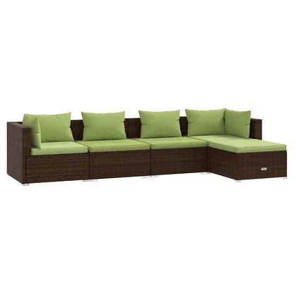 Set Divani da Giardino 5 pz con Cuscini in Polyrattan Marrone | homemem39