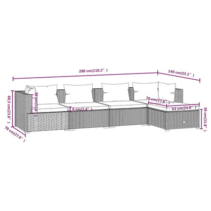 Set Divani da Giardino 5 pz con Cuscini in Polyrattan Marrone | homemem39