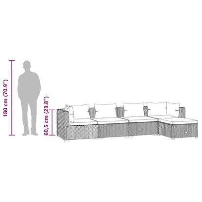 Set Divani da Giardino 5 pz con Cuscini in Polyrattan Marrone | homemem39