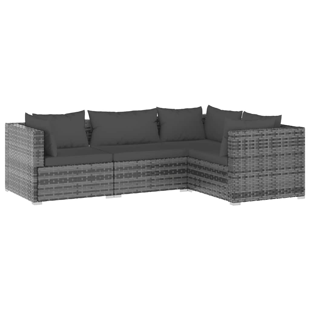 Set Divani da Giardino 4 pz con Cuscini in Polyrattan Grigio | homemem39