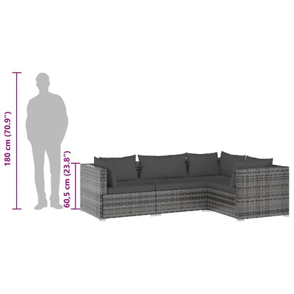 Set Divani da Giardino 4 pz con Cuscini in Polyrattan Grigio
