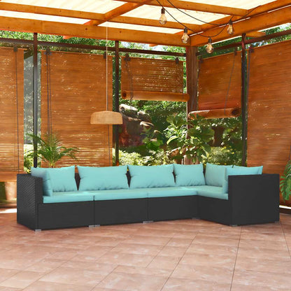 Set Divani da Giardino 5 pz con Cuscini in Polyrattan Nero - homemem39