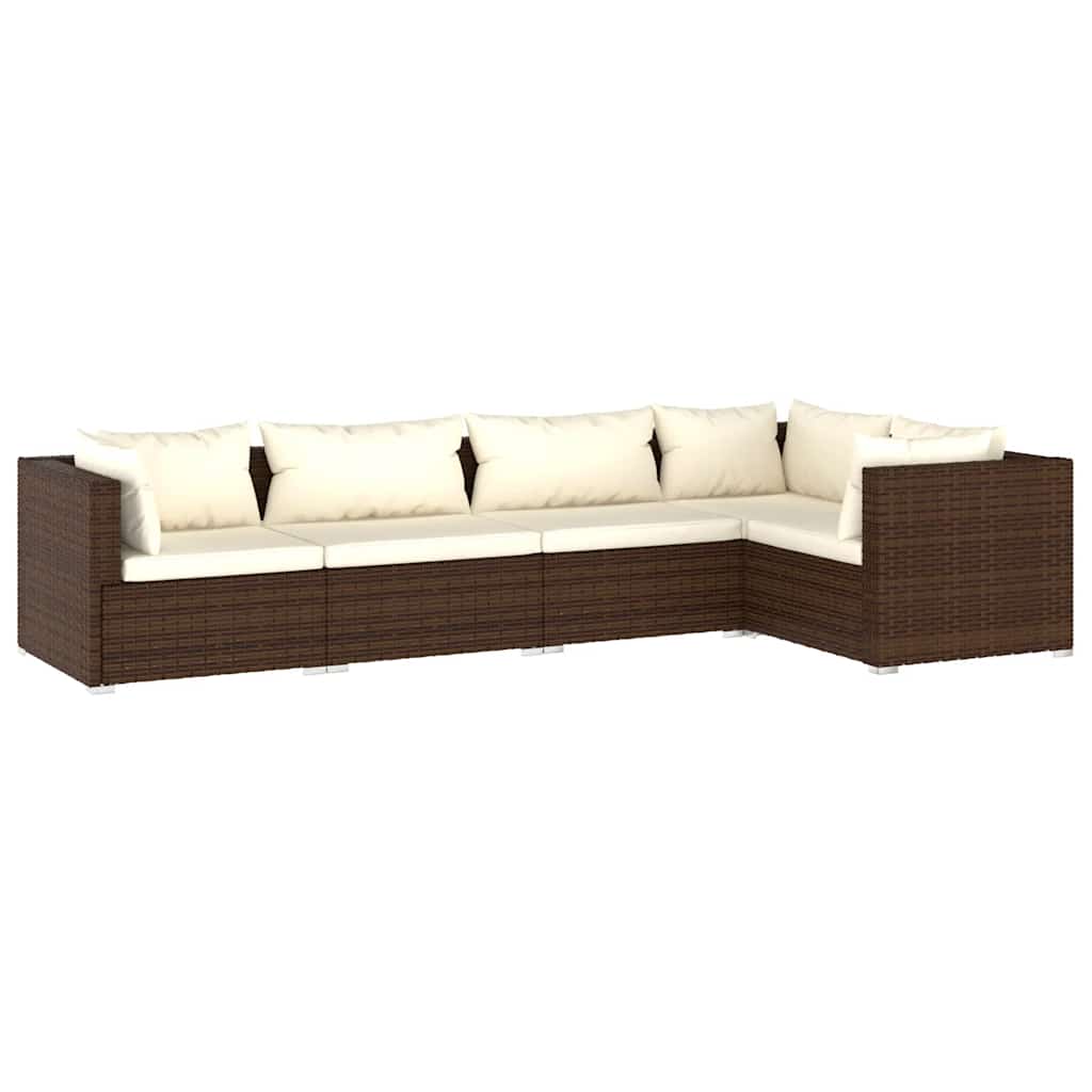 Set Divani da Giardino 5 pz con Cuscini in Polyrattan Marrone - homemem39