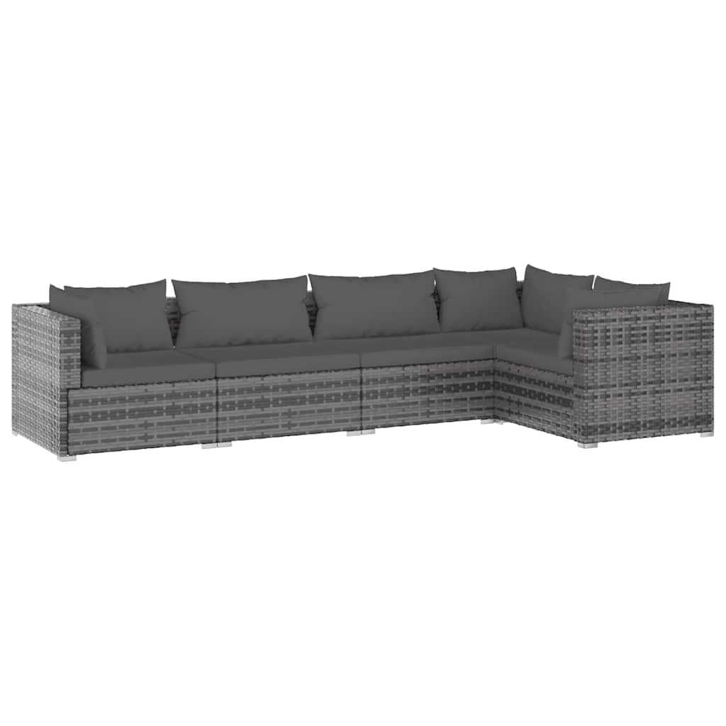 Set Divani da Giardino 5 pz con Cuscini in Polyrattan Grigio | homemem39
