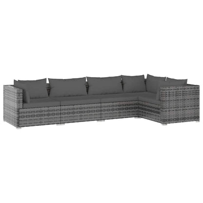 Set Divani da Giardino 5 pz con Cuscini in Polyrattan Grigio | homemem39