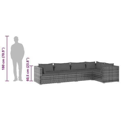 Set Divani da Giardino 5 pz con Cuscini in Polyrattan Grigio | homemem39