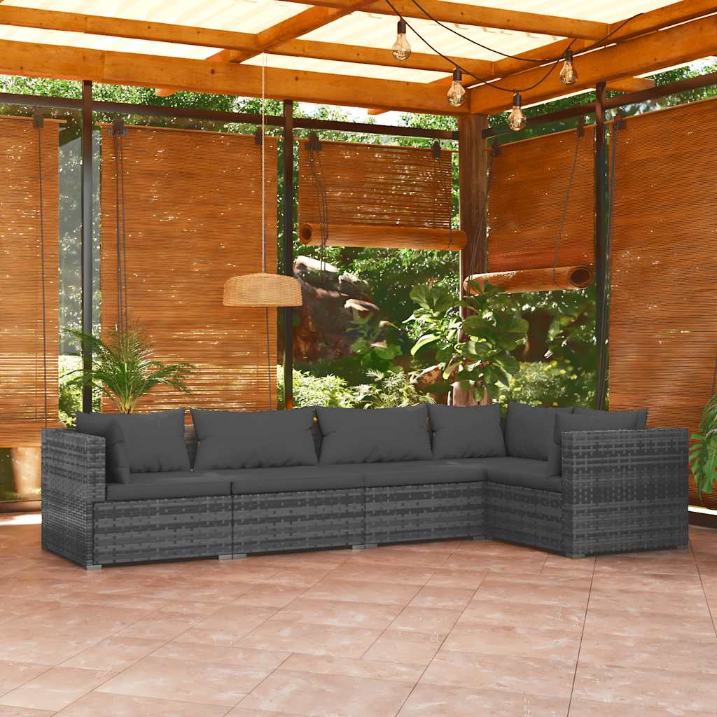 Set Divani da Giardino 5 pz con Cuscini in Polyrattan Grigio