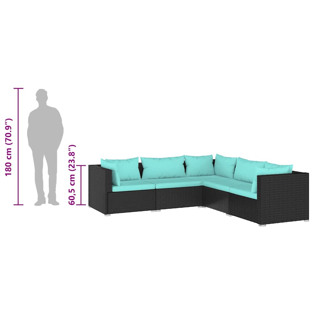 Set Divani da Giardino 5 pz con Cuscini in Polyrattan Nero - homemem39