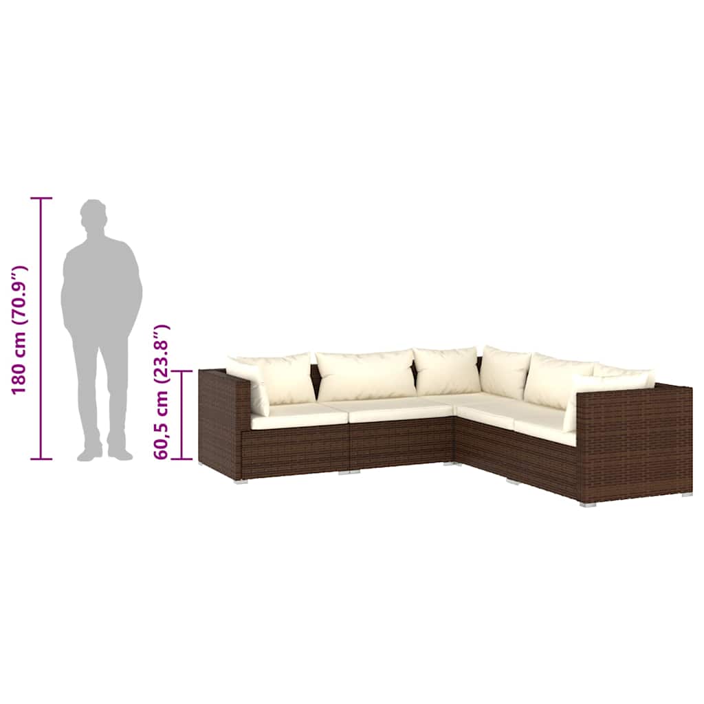 Set Divani da Giardino con Cuscini 5 pz in Polyrattan Marrone - homemem39