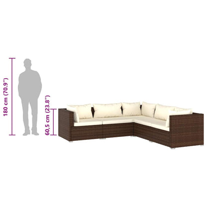 Set Divani da Giardino con Cuscini 5 pz in Polyrattan Marrone - homemem39