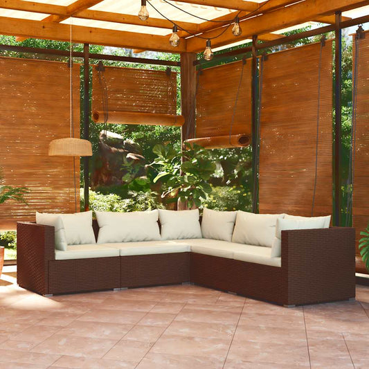 Set Divani da Giardino con Cuscini 5 pz in Polyrattan Marrone - homemem39