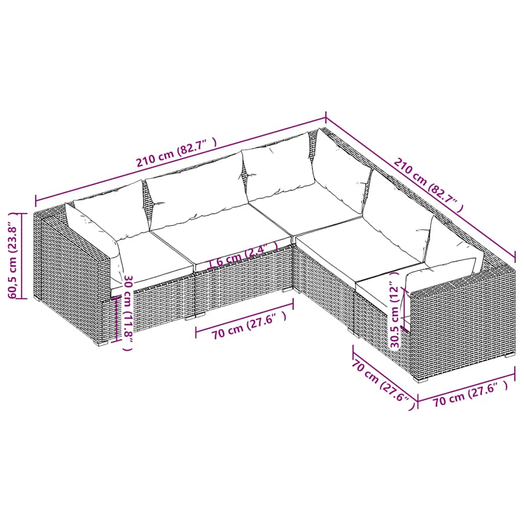 Set Divani da Giardino 5 pz con Cuscini in Polyrattan Marrone | homemem39