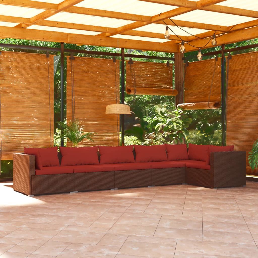 Set Divani da Giardino 6 pz con Cuscini in Polyrattan Marrone | homemem39